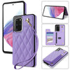 For Samsung Galaxy S20 FE 5G Rhombic Dual Buckle Card Slots Phone Case with Lanyard(Purple)