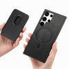 For Samsung Galaxy S25 Ultra 5G Retro Magsafe Card Bag PU Back Cover Phone Case(Black)