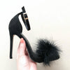 Plush Peep-Toe High Heels, Size:43(Black)