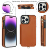 For iPhone 14 Pro Double Flap Zipper RFID Leather Phone Case with Short Lanyard(Brown)