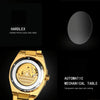 FORSINING F980 Luminous Three Eye Six Shot Weekly Steel Belt Men Fully Automatic Mechanical Watch(Gold Belt Gold Face)