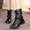 Female Martin Boots Riveted Belt Buckle Flat Bottom Boots, Size: 39(Black)
