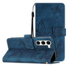 For Samsung Galaxy S25 5G Skin-feel Embossed Butterfly Leather Phone Case(Blue)
