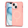 For iPhone 15 Shockproof MagSafe Armor PC Hybrid TPU Phone Case(Light Pink+Coral Red)
