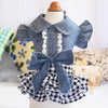 Small Dog Denim Bow Skirt, Plaid Knit Trim, Size L