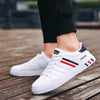 Men Leather Breathable Flat Shoes Versatile Casual Sneakers, Size: 39(White Red)