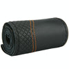 38cm Cowhide Embossed Hand-Stitched Double-Line Steering Wheel Cover(Black Orange Line)