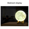 8cm Touch Control 3D Print Moon Lamp, USB Charging White + Yellow Light Color Changing LED Energy-saving Night Light with Wooden Holder Base