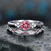 2 PCS/Set Women Fashion Zircon Gemstone Ring 10(Pink)