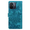 For Redmi 11A / 12C Lace Floral Embossed Magnetic Buckle PU Phone Case With Wrist Strap(Green)