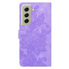 For Samsung Galaxy S21+ 5G Lace Floral Embossed Magnetic Buckle PU Phone Case With Wrist Strap(Purple)