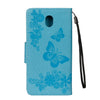 For Galaxy J7 (2017) (EU Version) Pressed Flowers Butterfly Pattern Horizontal Flip Leather Case with Holder & Card Slots & Wallet & Lanyard (Blue)