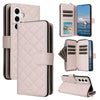 For Samsung Galaxy S25 5G Crossbody Rhombic Zipper Tower Buckle Leather Phone Case with Lanyard(Beige)