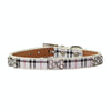 PU Leather Dog Collar, Bone Design, Beige, Small (37cm)