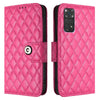 For Redmi Note 11S 5G Rhombic Texture Flip Leather Phone Case with Lanyard(Rose Red)