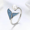 Female Sterling Silver Open Diamond Ring Mermaid Foam Pearl Ring