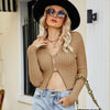 Female Sexy Navel Knit Sweater Slim Sweater Cardigan, Size: XL(Brown)