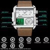 BINBOND B3332 Square Multifunctional Sports Quartz Waterproof Watch(Brown Leather-White-White)