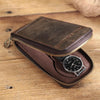Contacts Family CF1121  Retro Crazy Horse Leather Watch Storage Box Single Watch Seat Portable Watch Zipper Bag(Coffee)