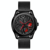 SANDA 1065 3D Hollow Out Wheel Non-rotatable Dial Quartz Watch for Men, Style:Mesh Belt(Black Red)