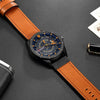 CURREN M8301 Men Military Sports Watch Quartz Date Clock Leather Wristwatch(black case black face deep brown band)