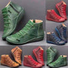 PU Boots Lace-Up Retro Flat Women Boots, Size:35(Green)