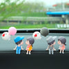 In Car Ornament Lovely Kissing Couple Doll, Colour:Gray Couple + Gray Balloon + Blue Pink White Balloon