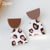 2pair Acrylic Clay Textured Painted Earrings(Pink Leopard Print)