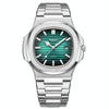 BINBOND B1885 30m Waterproof Retro Luminous Square Men Quartz Watch, Color: White Steel-Green