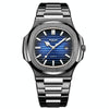 BINBOND B1885 30m Waterproof Retro Luminous Square Men Quartz Watch, Color: Black Steel-Blue-White