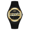 SANDA 6077 Simple Icon Round Dial Ladies Silicone Strap Quartz Watch(Black Gold Dual Mark)