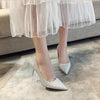 Women Shoes Shallow Glitter Frosted Stiletto, Size:37(Silver)