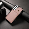 For Samsung Galaxy S21+ 5G Three Fold Card Bag Phone Case with Long Lanyard(Rose Gold)
