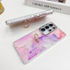 For Samsung Galaxy S25 Ultra 5G Electroplated Marble Texture Ring Holder Phone Case(Gold White S1)