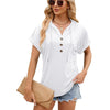 Ladies Summer Hooded Button Loose Short Sleeve T-Shirt Blouse, Size: M(White)