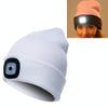 Unisex Warm Winter Polyacrylonitrile Knit Hat Adult Head Cap with 4 LED Lights, Button Battery (White)