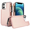 For iPhone 12 mini Double Flap Zipper RFID Leather Phone Case with Short Lanyard(Rose Gold)