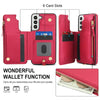For Samsung Galaxy S22 5G Double Flap Zipper RFID Leather Phone Case with Short Lanyard(Red)