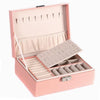 Simple Double-Layered Wooden Leather Jewelry Box With Lock Earrings Jewelry Box(Pink)