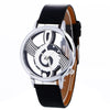 Musical Notation Shaped Dial Leather Belt Quartz Watch for Women / Men(Black)