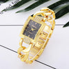Square Dial Diamond Plated Hollow Alloy Bracelet Strap Quartz Watch for Women(Gold belt black surface)