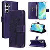 For Samsung Galaxy A26 5G Global Tree & Cat Embossed Pattern Flip Leather Phone Case(Purple)