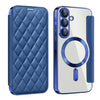 For Samsung Galaxy A56 5G Shield MagSafe RFID Anti-theft Rhombus Leather Phone Case(Dark Blue)