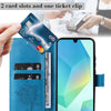 For Samsung Galaxy A26 5G Global Tree & Cat Embossed Pattern Flip Leather Phone Case(Blue)