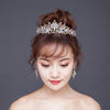 Pearl Bridal Crowns Handmade Headband Crystal Wedding Queen Crown Wedding Hair Clips(Gold With Earrings)