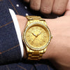 FNGEEN S777 Men Gold-Plated Diamond Zodiac Pattern Quartz Watch(Leather Brown Belt)