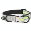 Reflective Dog Collar, Green, Large - Nylon with Silver Buckle