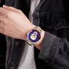 SKMEI 9195 Fashion Water-inlaid Drill Skull Nightlight Waterproof Quartz Watch Steel Strip Watch for Men(Golden Blue)