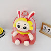Kindergarten School Bag Plush Toy Children Cute Cartoon Backpack(With Hat Bunny Dark Pink)