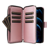 For iPhone 12 Pro Max Nine-card Slots Zipper Wallet Bag Leather Phone Case(Rose Gold)